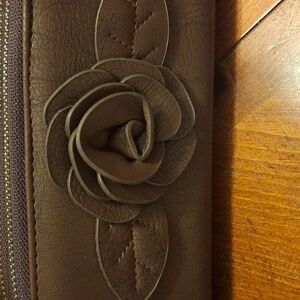 Brown Floral Women's Wallet Genuine leather handmade.